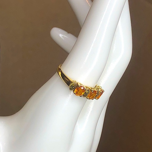CITRINE and MARCASITE Vermeil Single Band Ring Sz 7 - Picture 10 of 17